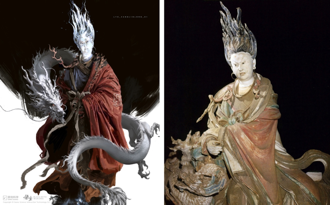 游戲插畫與現(xiàn)實亢金龍塑像的對比